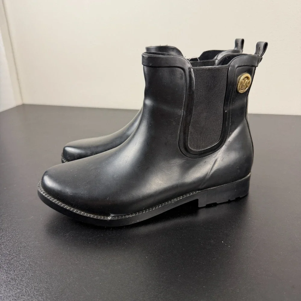 Michael Kors Chelsea Ankle Rain Boots Women's 6M Black Rubber Waterproof Outdoor